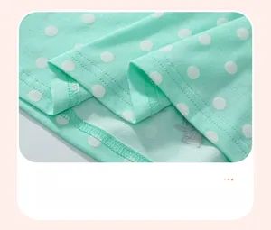 Detailed close-up of mint green polka dot fabric with durable double-needle hem stitching