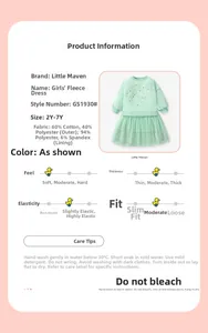 Fiche produit détaillée pour robe tutu menthe fille avec composition et guide des tailles