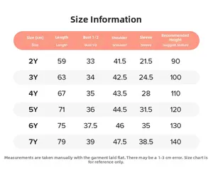 Size information chart for girls' fleece mesh dress showing measurements for ages 2-7Y