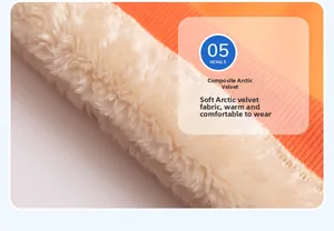 Detailed macro view of warm composite arctic fleece lining on an orange winter jacket