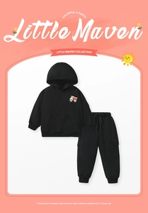 Detail of toddler boy black hoodie set with yellow truck print and matching pants