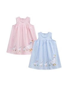 Robes d'été sans manches à carreaux pour filles avec broderie canard rose et bleu