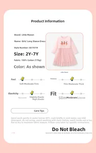 Größentabelle für rosa Baumwollkleid mit Tüllrock und Ballerina-Print für Mädchen 2J-7J
