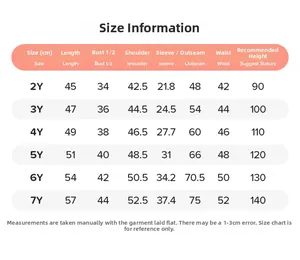 Size guide for girls' sweatshirt set, detailing measurements for ages 2Y to 7Y in cm