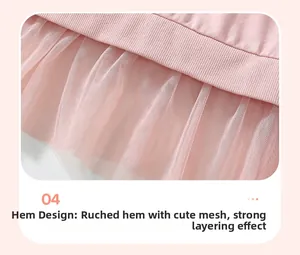 Detail of pink knitted rib hem and soft mesh stitching on sweet girl's autumn outfit