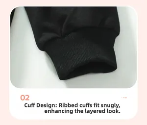 Detail of black ribbed cuffs on toddler long-sleeve sweatshirt with cotton texture