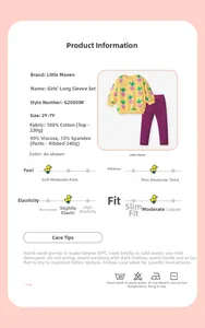 Detail view of cotton girl sweatshirt and ribbed pants set with carrot print pattern