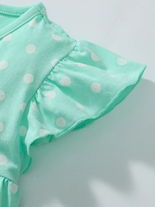 Girls mint green cotton summer set with white polka dots and flutter sleeve details