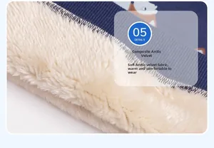 Close-up of soft thick white arctic fleece lining and navy cotton fabric for kids coat