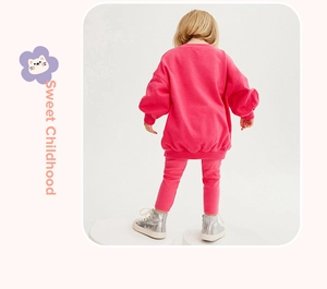 Detail showing girls rose pink knitted sweatshirt and matching leggings leisure set