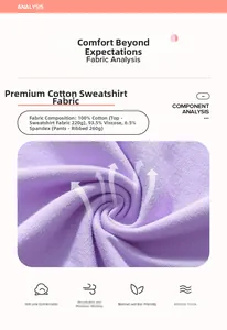 Dettaglio del tessuto della felpa in cotone viola e dei pantaloni in viscosa a coste