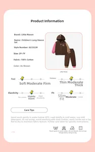 Detail view of cotton kids long sleeve hoodie set with star print and wash care guide