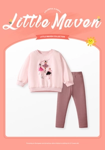 Detail von rosa Langarm-Top mit Balletttänzer-Prints und lila Strickhose für Mädchen