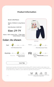 Detailed size chart and fabric specs for 100% cotton boys construction vehicle set