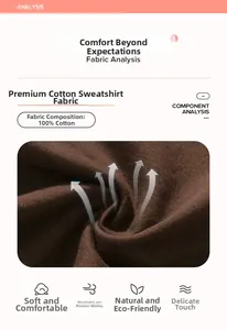 Detail of 100% cotton dark brown sweatshirt fabric with breathable knit texture info