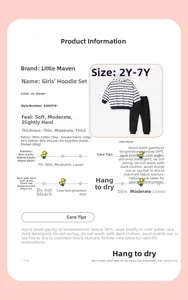 Détails de l'ensemble sweat à capuche rayé chat et pantalon noir en coton pour fille