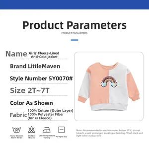 Detail specifications of girls' pink cotton fleece jacket with sequined rainbow heart design
