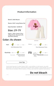 Detail view of pink sequin heart sweatshirt and white knit flare pants set for girls