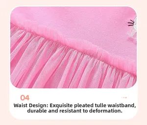 Detailed close-up of girls pink dress waist featuring shirred mesh and cotton stitching