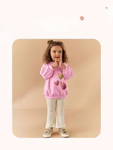 Pink toddler girls sweatshirt with glitter heart print and flared pants outfit set