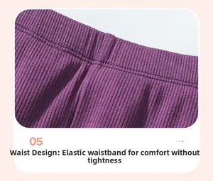 Dettaglio della vita in maglia a costine viola con design elastico per set bambina