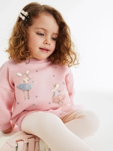 Pink long sleeve t-shirt with mouse print and mesh tutu hem for toddler girls