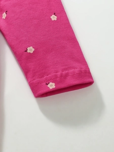 Vestido de algodón de manga larga para niña en rosa vibrante con lindo estampado floral