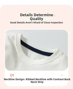 Detail of the white cotton ribbed neckline with contrast back tape and flat stitching