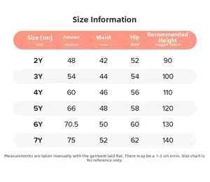 Size chart for girls breathable leggings showing length and waist measurements for ages 2-7Y