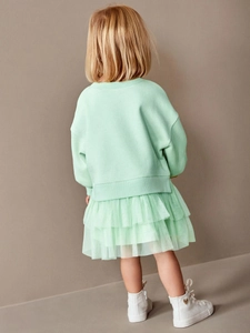 Ensemble fille vert menthe avec sweat à manches longues et jupe tutu en tulle multicouche