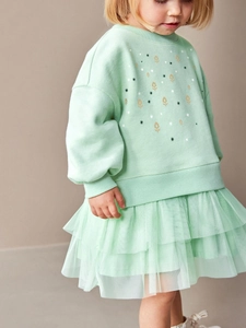 Ensemble fille avec sweat à manches longues vert menthe et jupe tutu en tulle