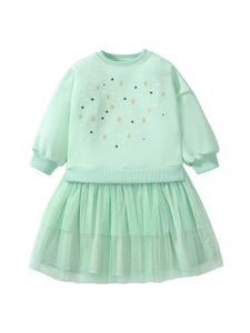 Robe de princesse à manches longues vert menthe pour filles avec jupe en tulle