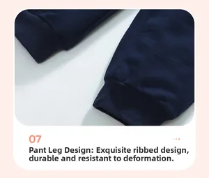 Close-up of boys' navy knit pants featuring durable ribbed cuffs and high-quality texture