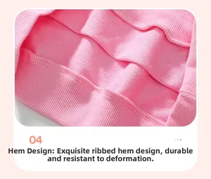 Close-up of pink ribbed hem detailing on girls' cotton outfit showing fabric texture