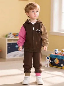Toddler Kids Boys Girls Clothes Set Cartoon Star Smile Face Hooded Top And Pants Cotton Colorblock Autumn Outfit