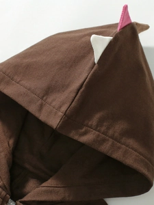 Kids brown hooded tracksuit featuring cute pink and white decorative 3D ears on the hood