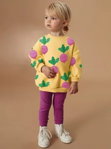 Girls Autumn Cotton Cartoon Radish Print Sweatshirt and Pants Toddler Long Sleeve Top Ribbed Leggings Casual Clothing
