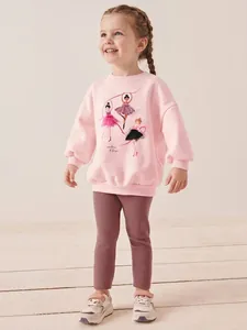 Little Maven Mädchen Kleidung Set Rosa Balletttänzerin Druck Langarm Sweatshirt Mit Lila Gerippte Hose Herbst Outfit