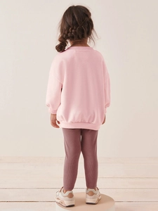 Mädchen langarm rosa Sweatshirt und lila gerippte Hose modisches zweiteiliges Set