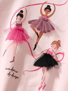 Rosa Mädchen-Sweatshirt mit Ballerina-Print, 3D-Tüllrock und französischem Schriftzug