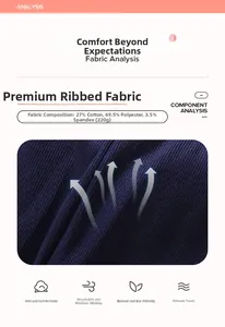 Detail of navy blue ribbed fabric with 220g cotton blend composition and soft texture