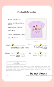 Spécifications du t-shirt violet en coton pour fille avec imprimé dessert mignon