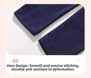 Detail view of navy blue ribbed cotton leggings showing durable stitching and cuffs