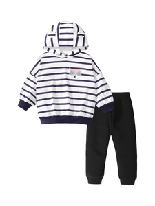 Ensemble fille avec sweat à capuche rayé et pantalon noir motif renard mignon