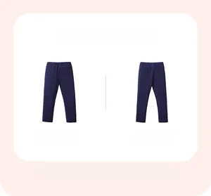 Detailed front and back views of girls navy blue cotton leggings with elastic waist
