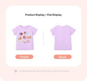 T-shirt enfant en coton violet avec motifs de desserts en vue de face et de dos à plat