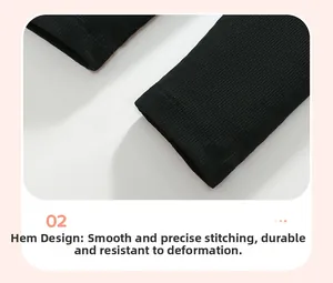 Close-up of black ribbed cotton leggings showing neat stitching and elastic leg cuffs