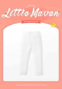 Detail of white cotton leggings for girls with elastic waist and ruffled ankle cuffs