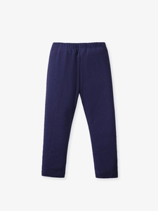 Girl's dark purple ribbed cotton leggings featuring an elastic waistband and long cut