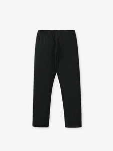 Girls black cotton leggings with elastic waistband and soft ribbed knit texture